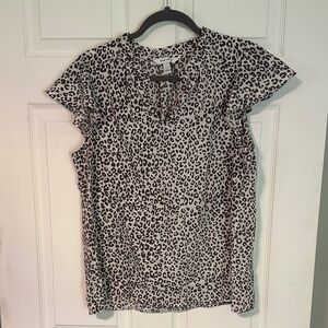 Nine West Black and White Animal Print Blouse